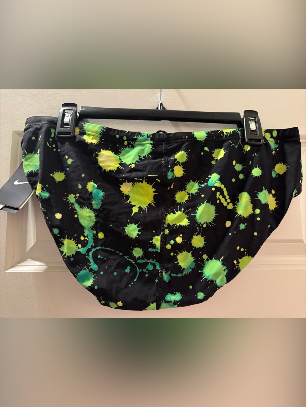 NIKE Black Swim Bottoms with Neon Green & Yellow Splash Print size 38 - Picture 2 of 2